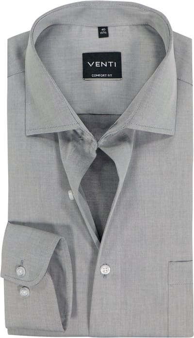 VENTI CASA MODA comfort fit overhemd - mouwlengte 7 - structuur - zilvergrijs - Strijkvrij - Boordmaat: 40 (EU maat: M)