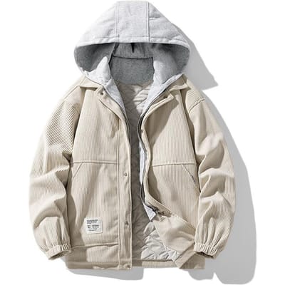 Veste d'hiver épaisse matelassée en velours côtelé à deux pièces apparentes Veste chaude en coton pour homme Veste pour homme 3XL white