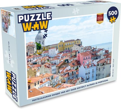 Puzzel Pastelkleurige huisjes van het oude district Alfama in Portugal - Legpuzzel - Puzzel 500 stukjes