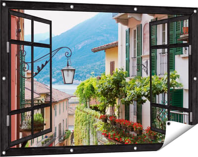 Gards Tuinposter Doorkijk Kleurijk Straatje in Italie - 120x80 cm - Tuindoek - Tuindecoratie - Wanddecoratie buiten - Tuinschilderij