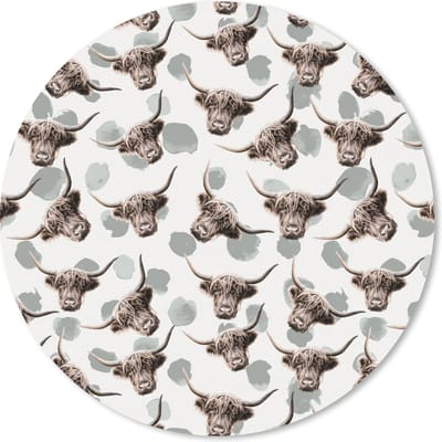 Muismat rond 20x20 cm - Mousepad Schotse hooglander - Koe - Patroon - Ronde muismatten