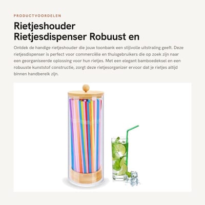 Dailygoods- Rietjeshouder met bamboedeksel - Rietjesdispenser - Rietjesorganizer - Kunststof - Duurzaam - Stofdicht en vochtbestendig