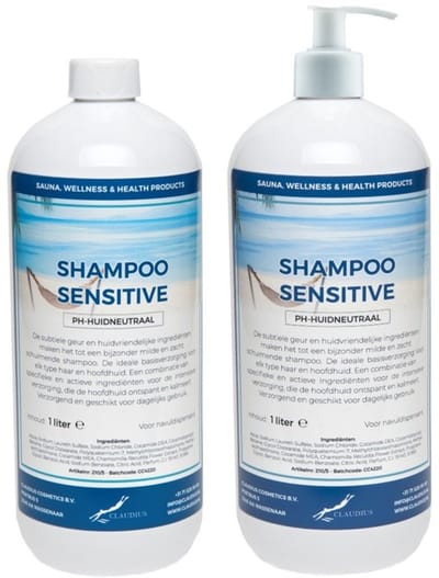 Shampoo Sensitive Care - 1 liter (transparant) - 2 stuks - met witte pomp - Voordeelverpakking - Haarverzorging