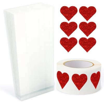 25x Uitdeelzakjes met Hart stickers | 220 x 90 mm | Traktatiezakjes | Kinderfeestje | Valentijn | Cellofaanzakjes | Cadeauzakjes | Snoepzakjes | Plastic Zakjes | Uitdeelzakjes kinderen | Cadeauzakjes Kinderen | Verpakkingszakjes Uitdeelcadeaus
