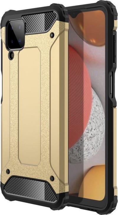 Schokbestendig Heavy Duty Hoesje Geschikt voor: Samsung Galaxy A22 5G Shock Proof Hybride - Back Cover - Dual Layer Armor Case - Extra Stevig - Goud