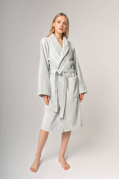 Casilin - Badjas Teddy voor Dames en Heren - Maat L - Sauna Badjas Voor Volwassen - Met riem - Badstof, Fleece, Katoen - Absorberend - Wasmachinebestendig - Lichtgrijs, Grijs