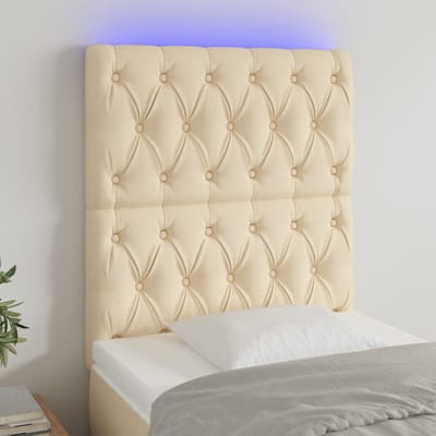 vidaXL - Hoofdbord - LED - 80x7x118/128 - cm - stof - crèmekleurig
