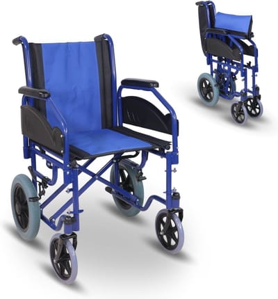 Mobiclinic Maestranza - Rolstoel Opvouwbare - Zitbreedte 45 cm - Travel rolstoel - Parkeerremmen - Staal - Afneembare voetsteunen - Opvouwbare en gevoerde armsteunen - Kleine wielen - Stevig - Blauw
