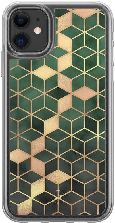 Hoesje geschikt voor iPhone 11 - Kubus groen - 2in1 backcover - Print / Illustratie - Groen - Leuke Telefoonhoesjes