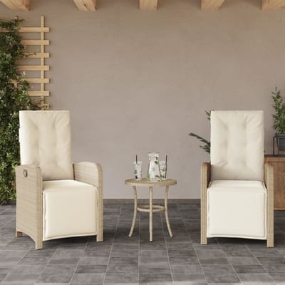 vidaXL - 3-delige - Bistroset - met - kussens - poly - rattan - beige
