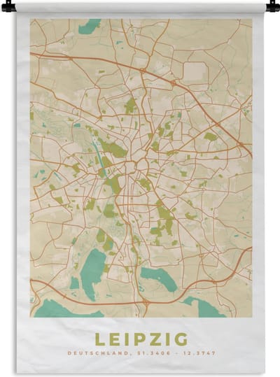 Wandkleed - Wanddoek - Plattegrond - Leipzig - Vintage - Kaart - Stadskaart - 120x180 cm - Wandtapijt