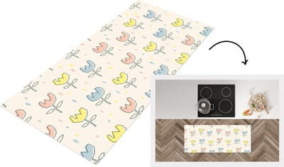 Keukenloper - Loper keuken - Bloemen - Pastel - Geboorte - 120x50 cm - Keukenloper vinyl