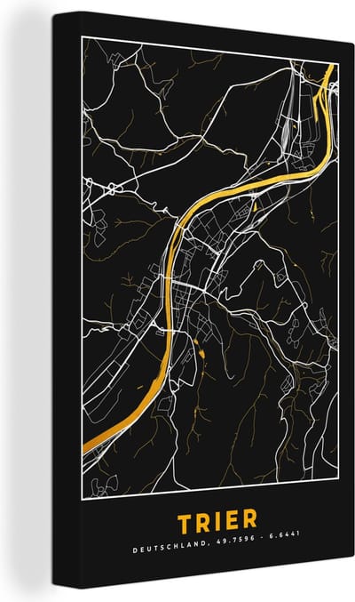 Canvas Schilderij Plattegrond – Trier – Goud – Stadskaart – Kaart - Duitsland - 20x30 cm - Wanddecoratie