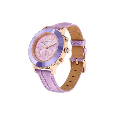 Montre Swarovski Octea Lux Chrono Mouvement Quartz Bracelet en Cuir Cadran Violet Montres pour Femmes 5632263 Purple Strap gray