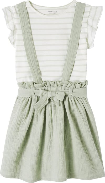 Vertbaudet Set - 2 delig - t-shirt - rok - strepen - katoengaas