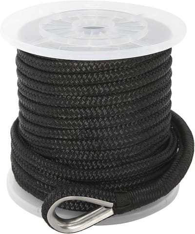 NovelBee 3/8 Inch X 150 Foot Double Braid Nylon Anchor Line with Stainless Steel Thimble and Plastic Chuck