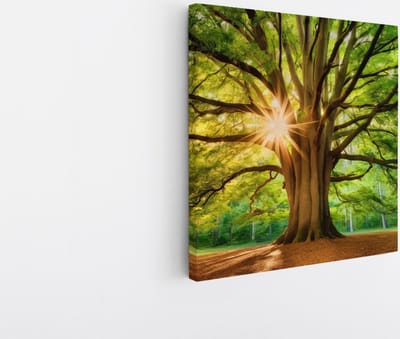 Saammp Canvas Schilderij - Grote Boom met tijdens goldenhour - Natuur - Landschap - 20x20 - Foto op canvas - Wanddecoratie - Muurdecoratie Woonkamer - Slaapkamer decoratie - Canvas Print