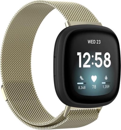 Shop4 - Geschikt voor Fitbit Versa 4 Bandje - Fitbit Versa 3 Bandje - Fitbit Sense 2 Bandje - Fitbit Sense Bandje - Large Metaal - Vintage Goud