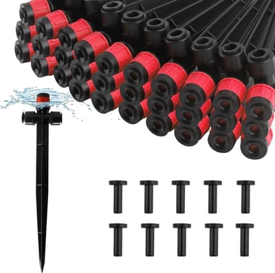 Drip Irrigation Emitter met Eindstop, Drukverbinding en Snelle Aansluiting voor 1/4 Inch Tuinirrigatie, Verstelbare Druppelaars, Set van 30 voor Efficiënte Waterbesparing