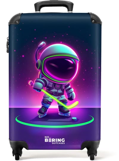 NoBoringSuitcases.com® - Kinderkoffer - Kindertrolley - Astronaut - IJshockey - Handbagage koffer lichtgewicht - Reiskoffer trolley - Rolkoffer met wieltjes - Past binnen 55x40x20 en 55x35x25