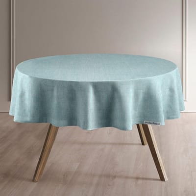 Protecttable - Rond Tafelzeil Linnenlook Lichtblauw Ø138cm - Tafelkleed Afwasbaar - Kunststof