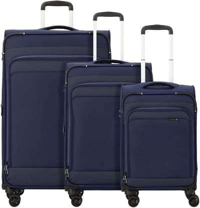 d & n Travel Line 9504 4 wielen Kofferset 3-delig met uitbreidingsplooi - Zachte bagage - TSA slot - navy