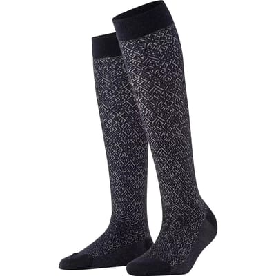 FALKE Snow Glitter lang gedessineerd wol kniekousen dames blauw - maat 35-38