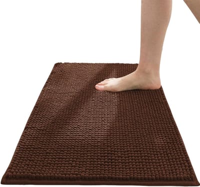 Chenille Badmat - Antislip - Wasbare Badkamer Tapijt - Bruin - 60 x 90 cm