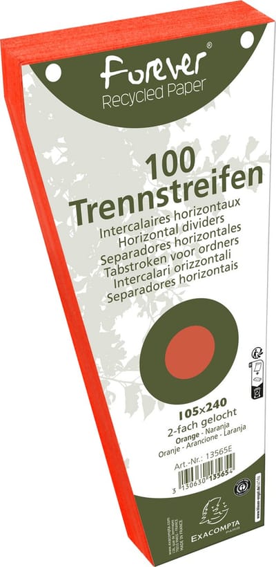 Exacompta 6x FOREVER® Pak van 100 trapezium tabstroken met perforatie 180g - 105x240mm - Oranje - 13565E
