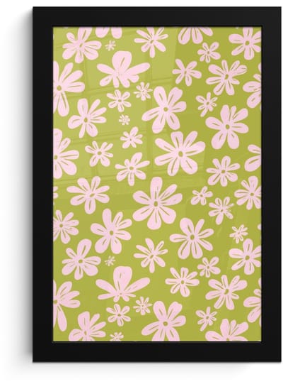 Poster in lijst - Fotolijst 20x30 cm - Posters - Bloemen - Roze - Getekend - Patroon - Posterlijst zwart - Decoratie - Wanddecoratie woonkamer - Muurdecoratie slaapkamer