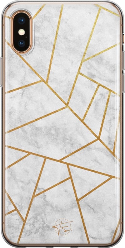 Hoesje geschikt voor iPhone Xs Max - Geometrisch marmer - Soft Case - TPU - Marmer - Grijs - Mooie Telefoonhoesjes