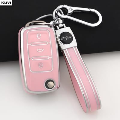 Roze TPU Autosleutelhoes Sleutelhoes Beschermtas Voor 2 3 Knoppen Vw Volkswagen Polo Tiguan Passat Golf Jetta Lavida Skoda Octavia white