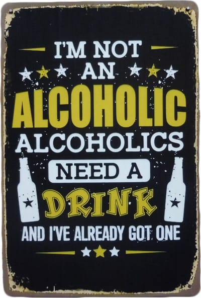 Wanddecoratie - Wandbord – I am not an alcoholic - Metalen wandbord - Mancave - Mannen cadeautjes - Mancave decoratie - Wand Decoratie - Bar decoratie - Retro - 20 x 30 cm - Cave & Garden