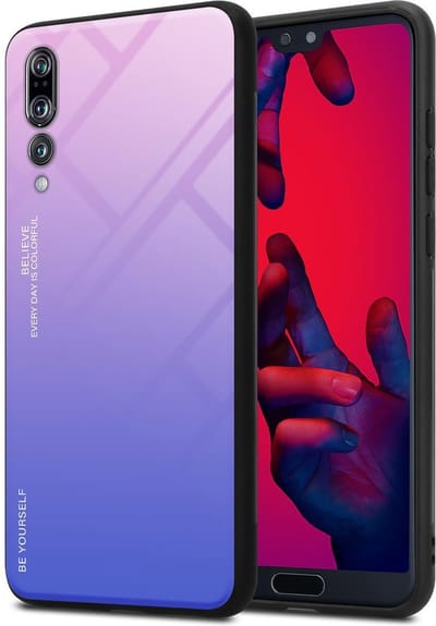 Cadorabo Hoesje geschikt voor Huawei P20 PRO / P20 PLUS in ROZE - BLAUW - Tweekleurige beschermhoes van TPU-silicone Case Cover en achterzijde van gehard glas