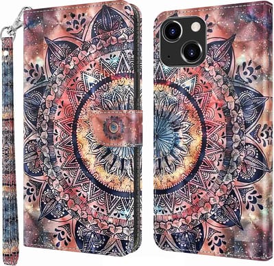 Cityhoesje-iPhone14 Plus-15 Plus – Bookcase – Print – Colorful Mandala
