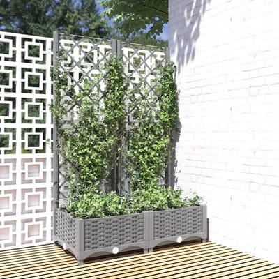 vidaXL - Plantenbak - met - latwerk - 80x40x121,5 - cm - polypropeen - lichtgrijs