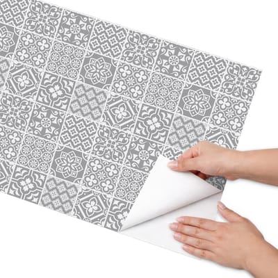 Coloray Meubel Wrap Folie - Grijs Meubelfolie - 50x100 cm - Decoratiefolie Zelfklevend Klassieke tegels - Meubelfolie Zelfklevend - Geometrische Meubelfolie - Wrapfolie Keuken - Wanddecoratie - Achtergronden en patronen