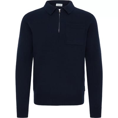 Casual Friday Sweater Wol Kraagje & Rits Donkerblauw - Maat S
