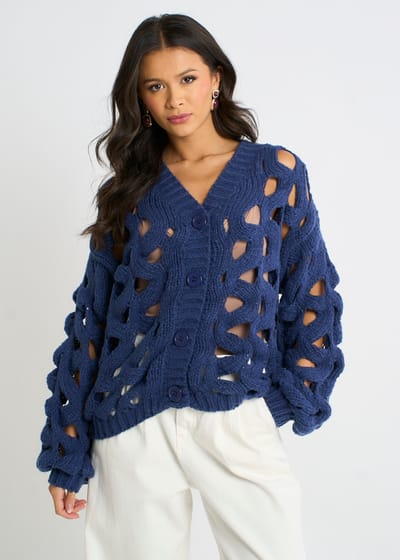 Marineblauw grof gebreid vest