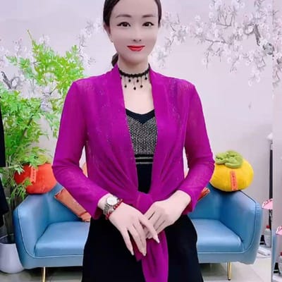 Veste courte châle pour femme, vêtement de protection solaire printemps-été, haut en soie glacée avec jupe, chemise climatisée, nouveau cardigan d'extérieur 7XL purple