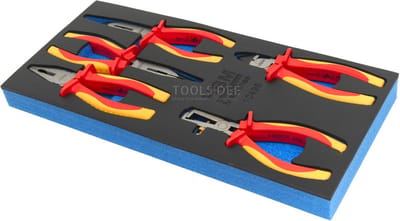 HBM 5-delige professionele VDE tangenset - combinatietang, zijsnijtang, naaldneus- en draadafstriptang met inlay