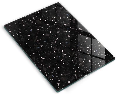 Wallfluent Spatscherm Keuken - Zwart en wit Spatglas Keuken - 40x52 cm - Donkere Steen Achterwand Glasplaat Keuken - Abstractie Rechthoekig Spatscherm Keuken