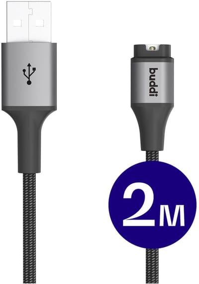 Buddi Flex - Garmin Watch Kabel - USB-A - 2 Meter - 5W - Gevlochten Nylon - Universeel voor Garmin Watch - Zwart