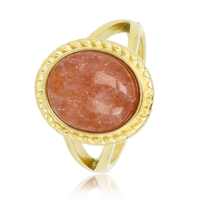 My Bendel - Goudkleurige Vintagering met Berry Quartz Edelsteen - Vintage Ring met Edelsteen & Getwist Randje • Berry Quartz - met Luxe Cadeauverpakking | Sieraden Voor Dames | Maat 16.00 Mm / Maat 50