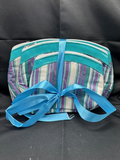 Toilettas voor dames - reistas - Set van 3 stuks - meerkleurig blauw + bloemen - hoogte 24x29x4/20x24x5/15x19x3 cm - Toilettassen
