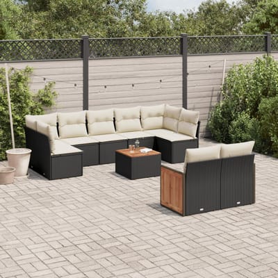 vidaXL - 10-delige - Loungeset - met - kussens - poly - rattan - zwart
