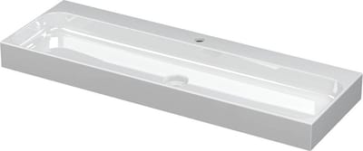 INK Unit wastafel porselein met 1 kraangat, inclusief porseleinen click plug 120x10x40cm, glans wit