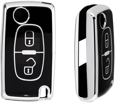 Autosleutel Hoesje geschikt voor Peugeot - Sleutelcover - TPU Cover Sleutelhoes - Accessoires - zwart