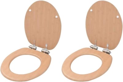 Toiletbril 2 stuks - Wc-bril met deksel - Badkamer vernieuwen - Soft-close mechanisme - Universeel verstelbaar - Bamboe design