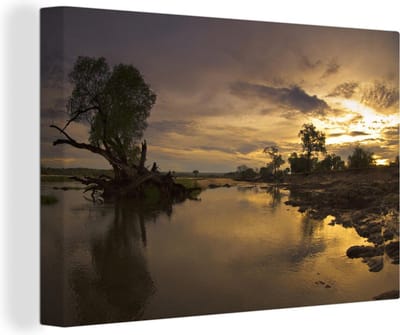 Canvas Schilderij Zonsopgang in het Nationaal park Lower Zambezi - 120x80 cm - Wanddecoratie